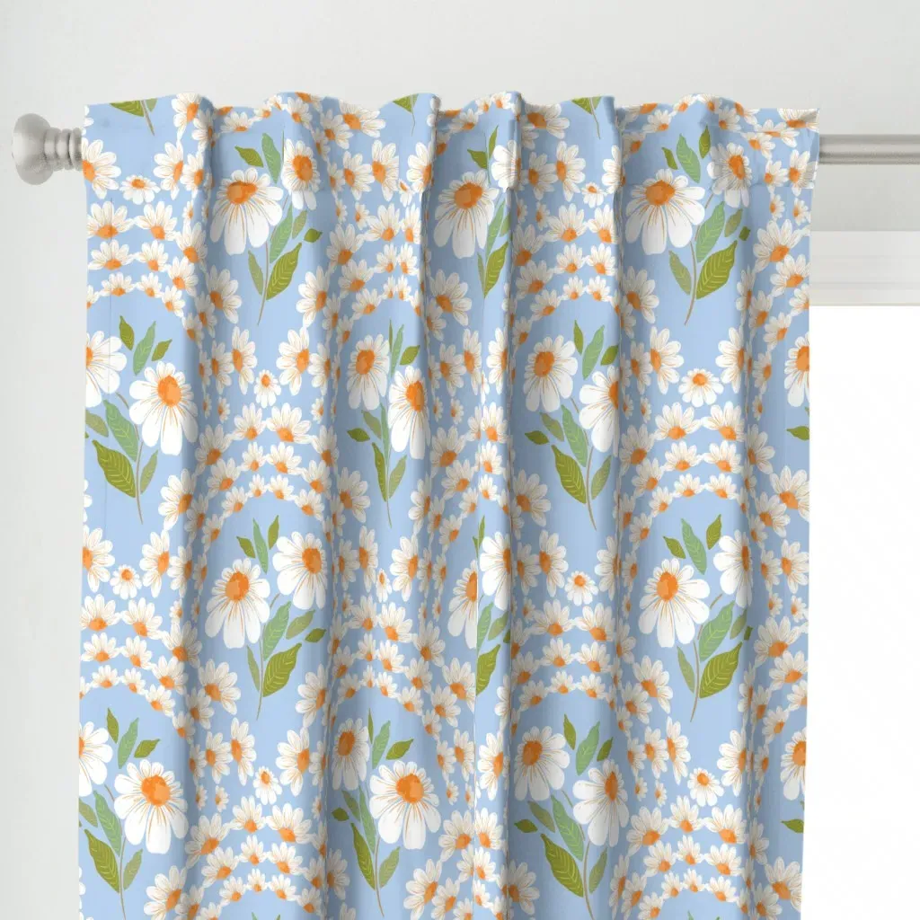 Daisy Floral Arches Sky Curtain Panel - White alternate view