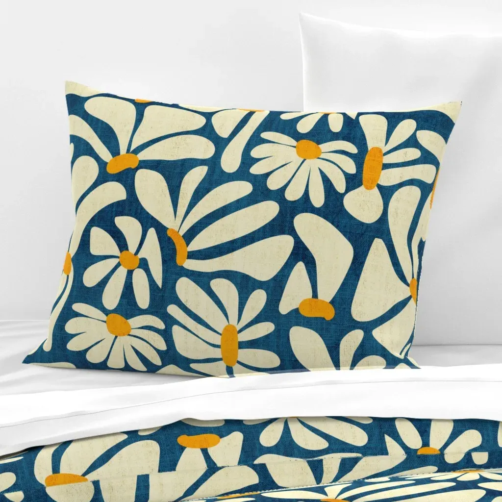 Daisy Floral Standard Knife Edge Pillow - Off-White, Cotton Sateen product