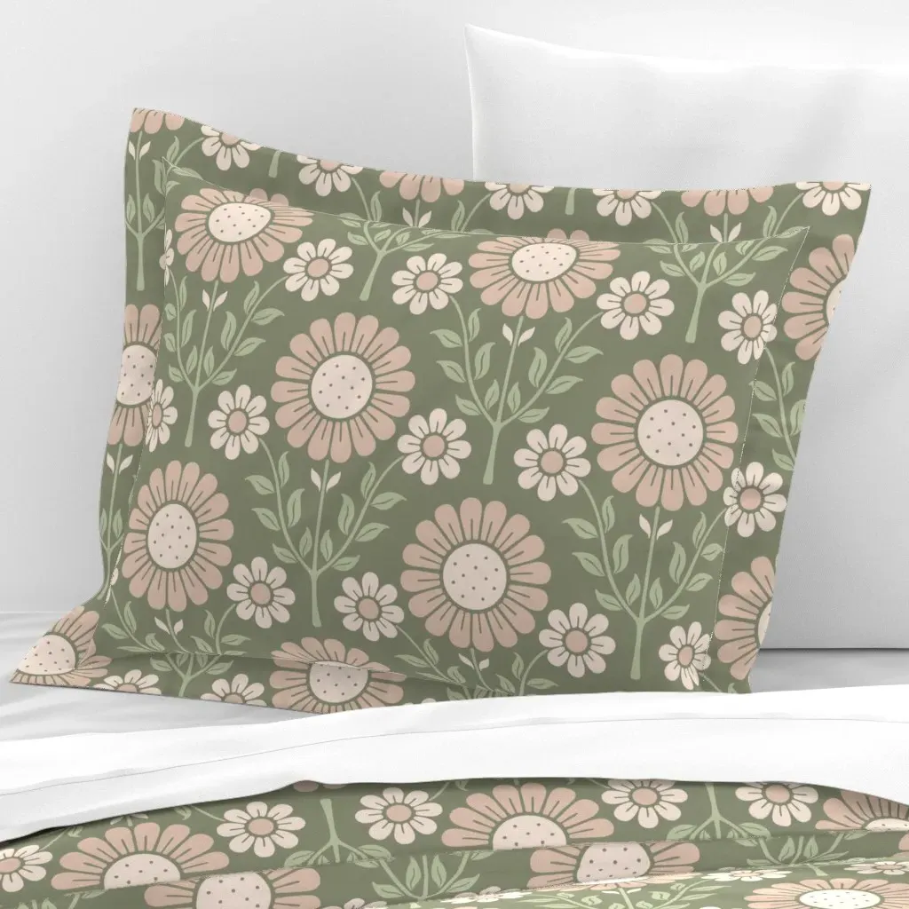 Daisy Garden Standard Flanged Cushion Cover - Pink, Cotton Sateen product