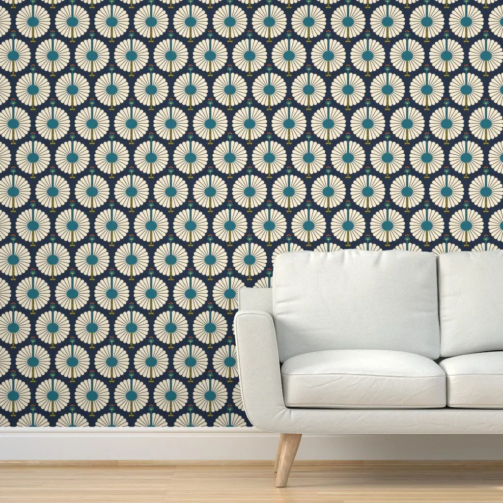 Daisy Plumed Strutters Peel and Stick Wallpaper - Blue, Beige product