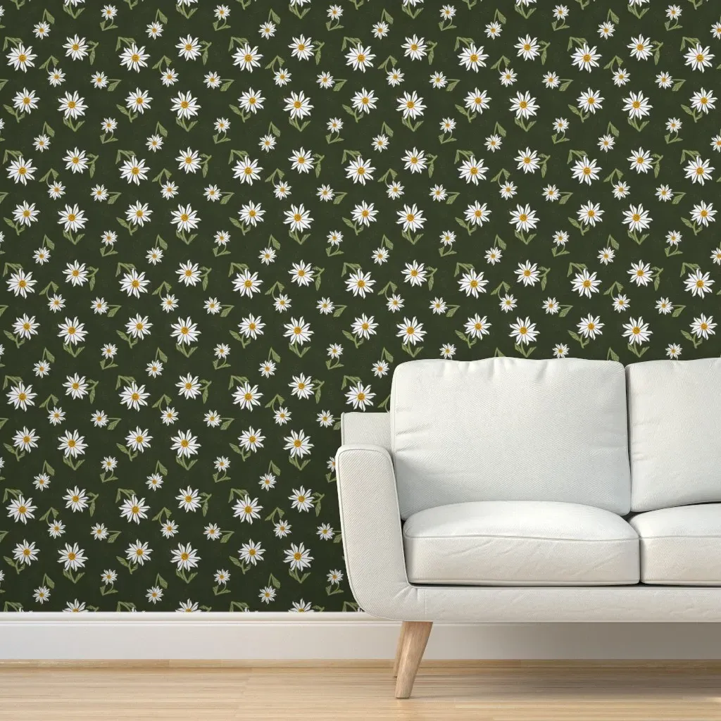 Daisy Tossed Flowers Peel and Stick Wallpaper - White, Green product