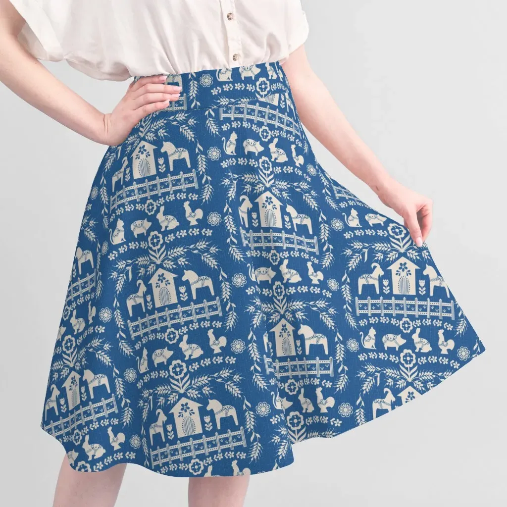 Dala Farm Swedish Folk Art Printed Fabric - Blue, Pique alternate view
