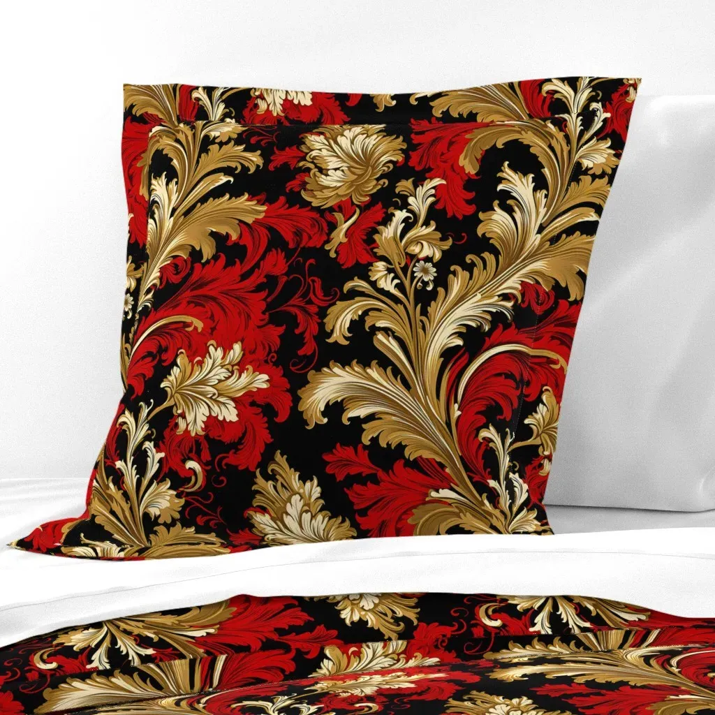 Damask Baroque Art Nouveau Euro Pillow Sham - Gold product