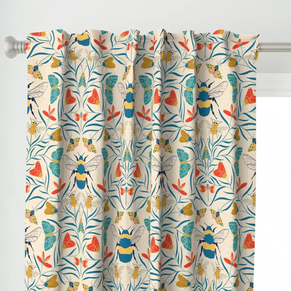 Damask Bugs Bees Curtain Panel - Teal alternate view
