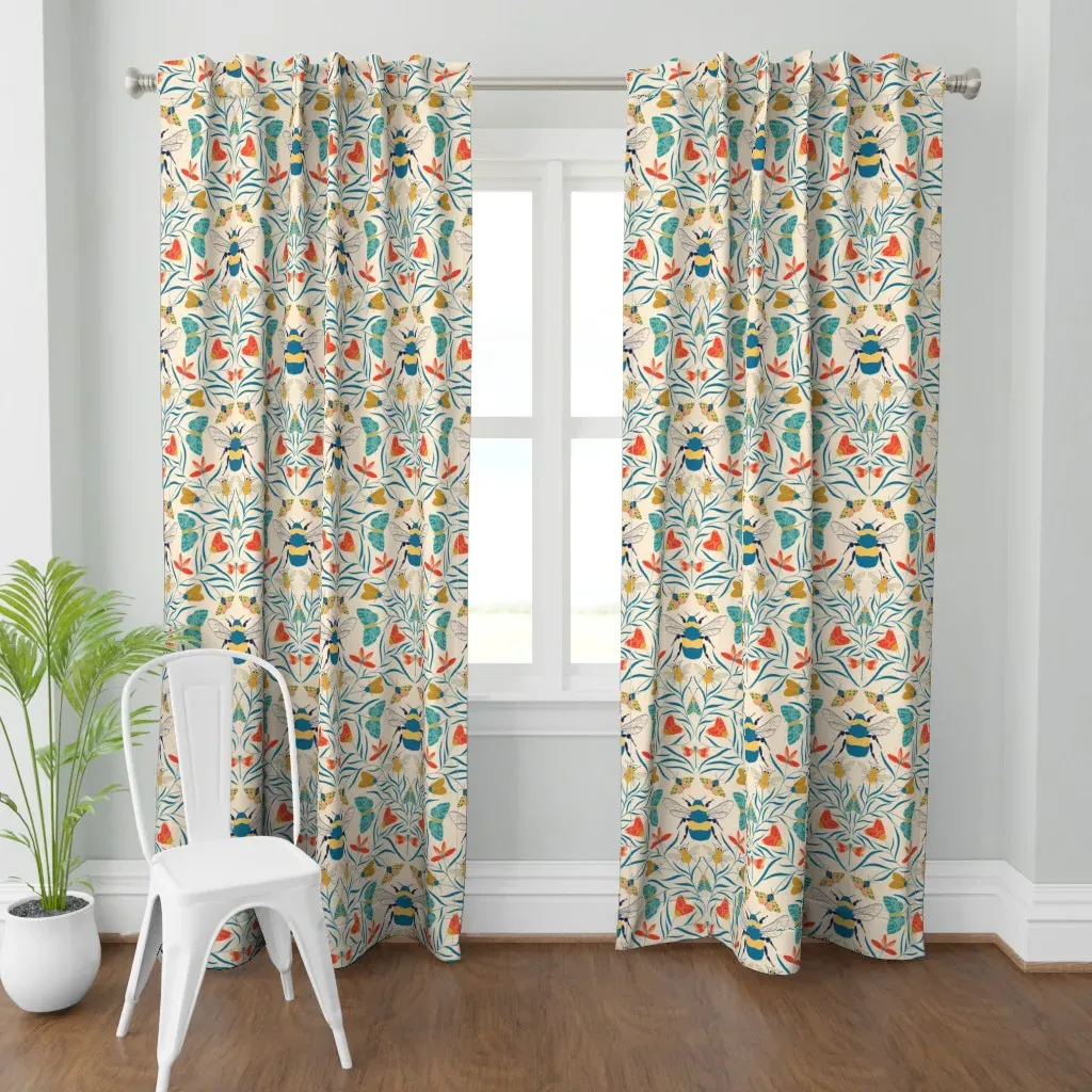 Damask Bugs Bees Curtain Panel - Teal product