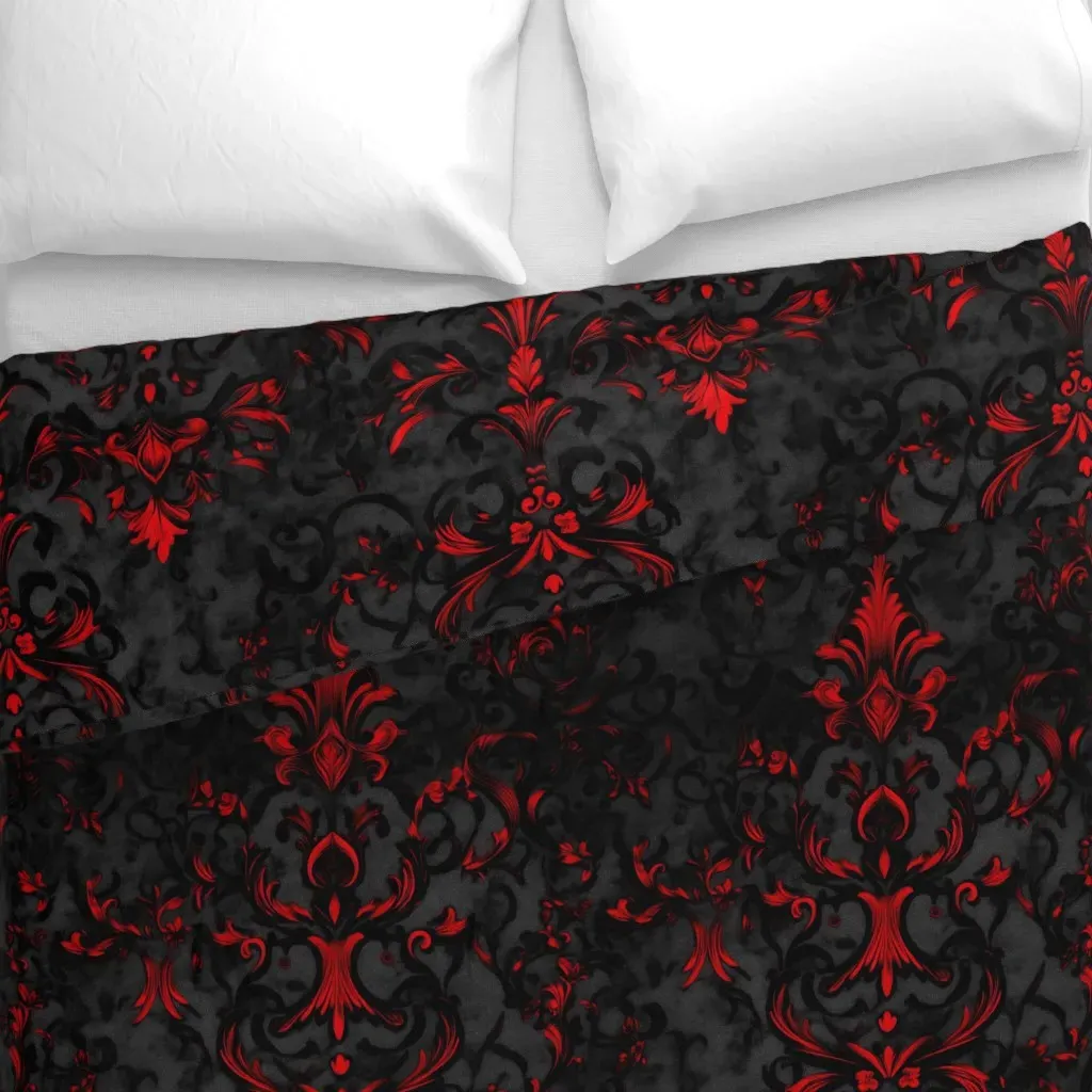 Damask Crushed Velvet Duvet Cover - Crimson Red alternate view