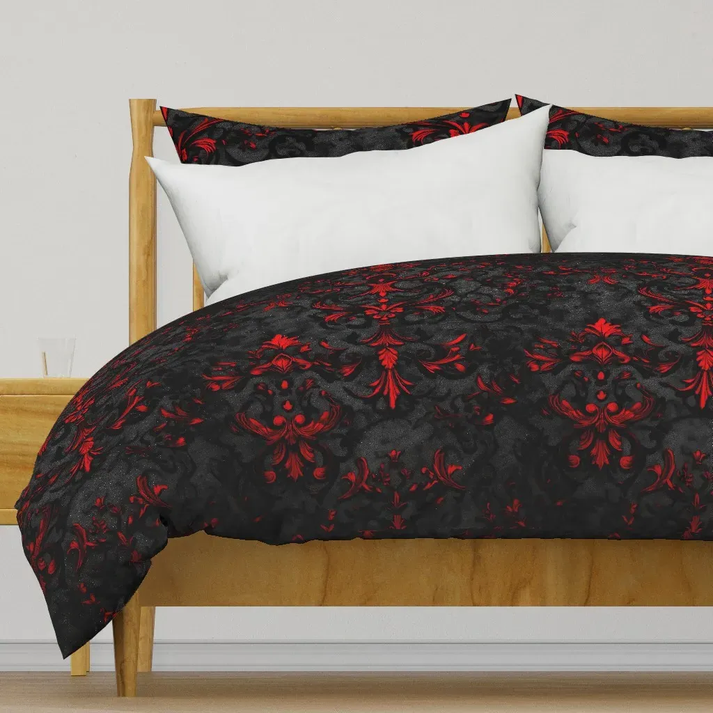 Damask Crushed Velvet Duvet Cover - Crimson Red product
