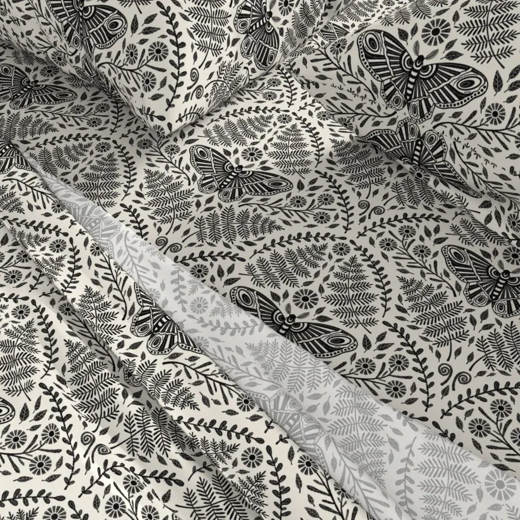 Damask Dark Boho Forest Flora & Luna Moth Queen Sheet Set - Black alternate view
