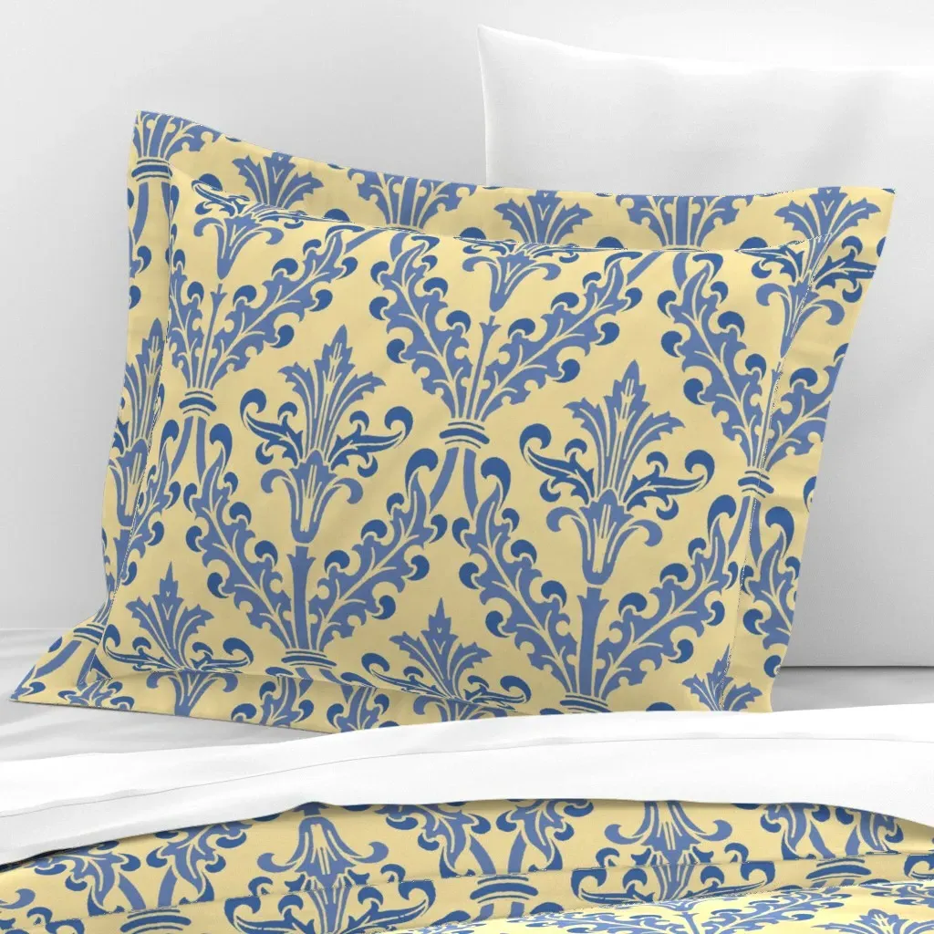 Damask Divine Marylène Standard Flanged Pillow Sham - Blue, Cotton Sateen product