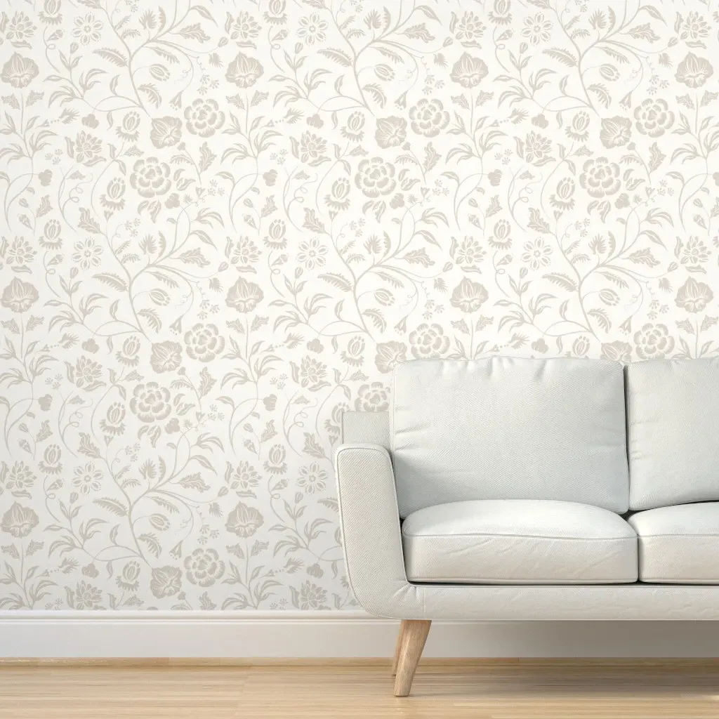 Damask Floral Art Nouveau Peel and Stick Wallpaper - Beige product