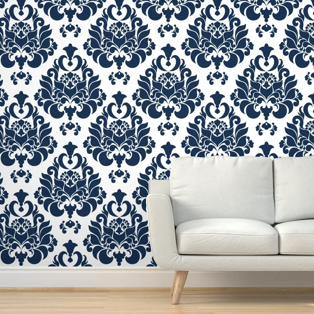 Damask Navy Peel and Stick Wallpaper - Blue, White product