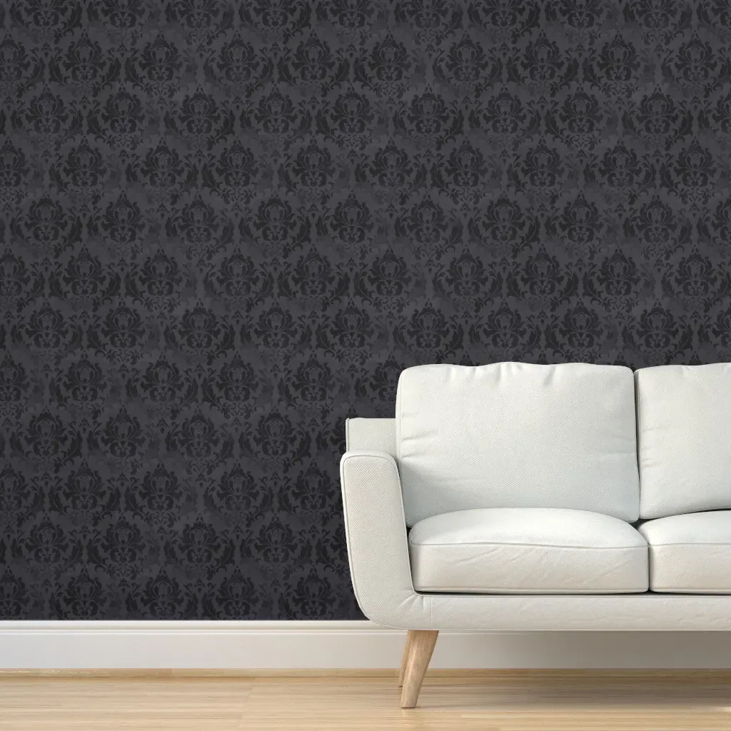 Damask Noir Velours Peel and Stick Wallpaper - Dark Gray product
