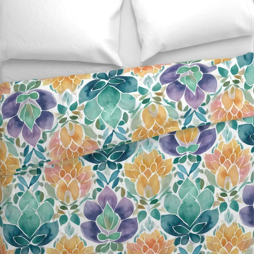 Damask Ornate Floral Motif Duvet Cover - Blue alternate view