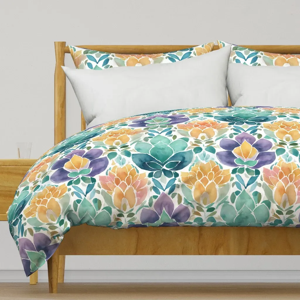Damask Ornate Floral Motif Duvet Cover - Blue product