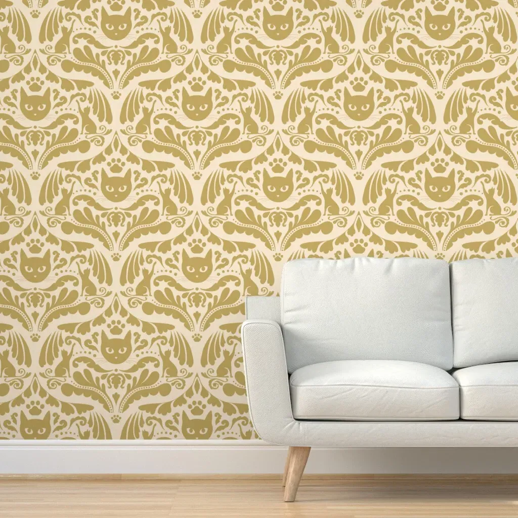 Damask Royal Cat Peel and Stick Wallpaper - Gold, Champagne product