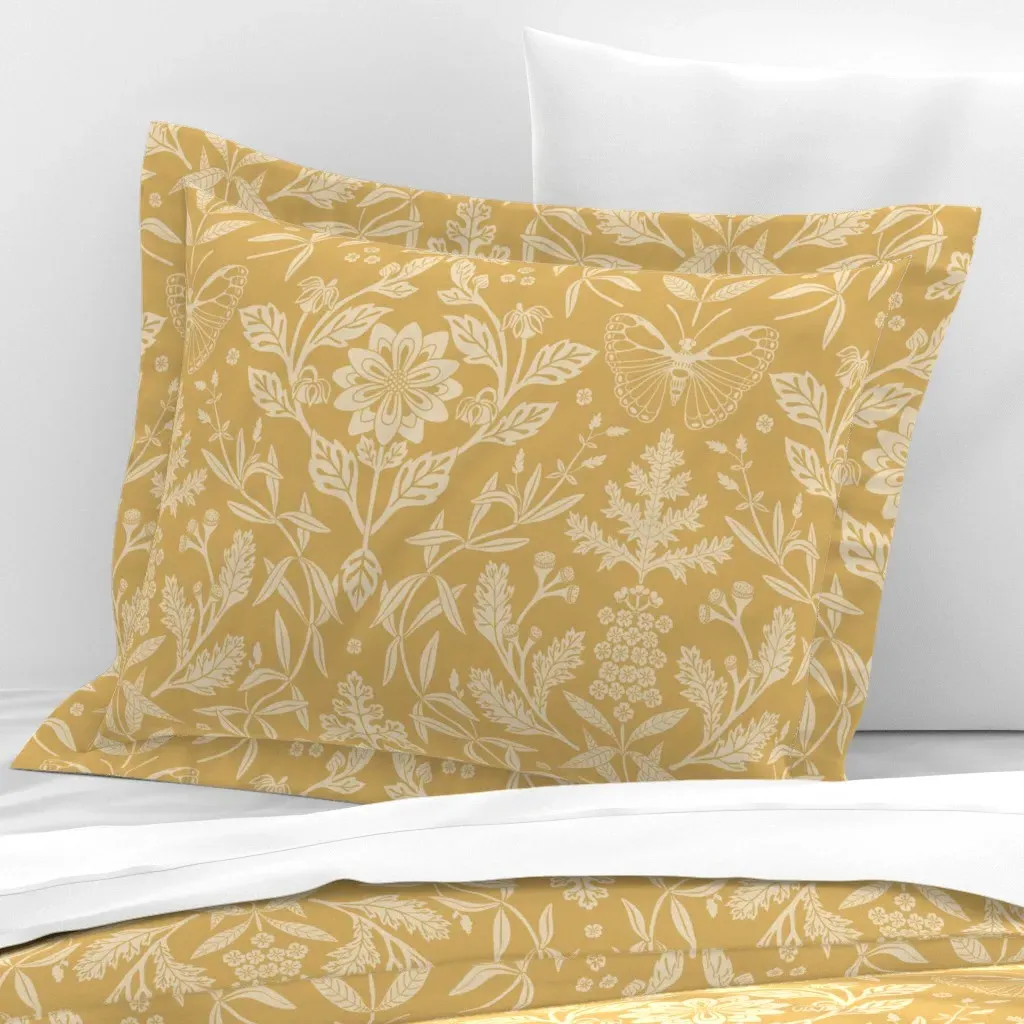 Damask Standard Flanged Cushion Cover - Golden Yellow, Cotton Sateen product
