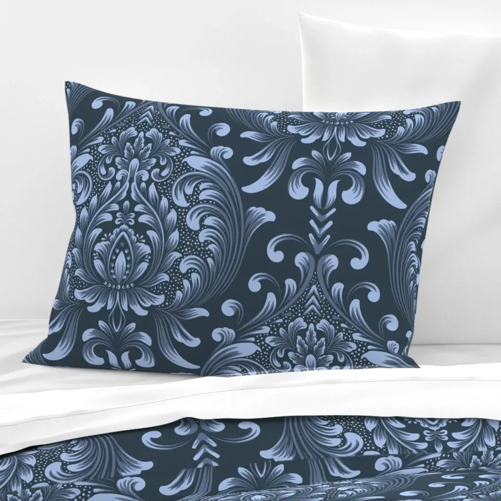 Damask Standard Knife Edge Cushion Cover - Blue, Cotton Sateen product