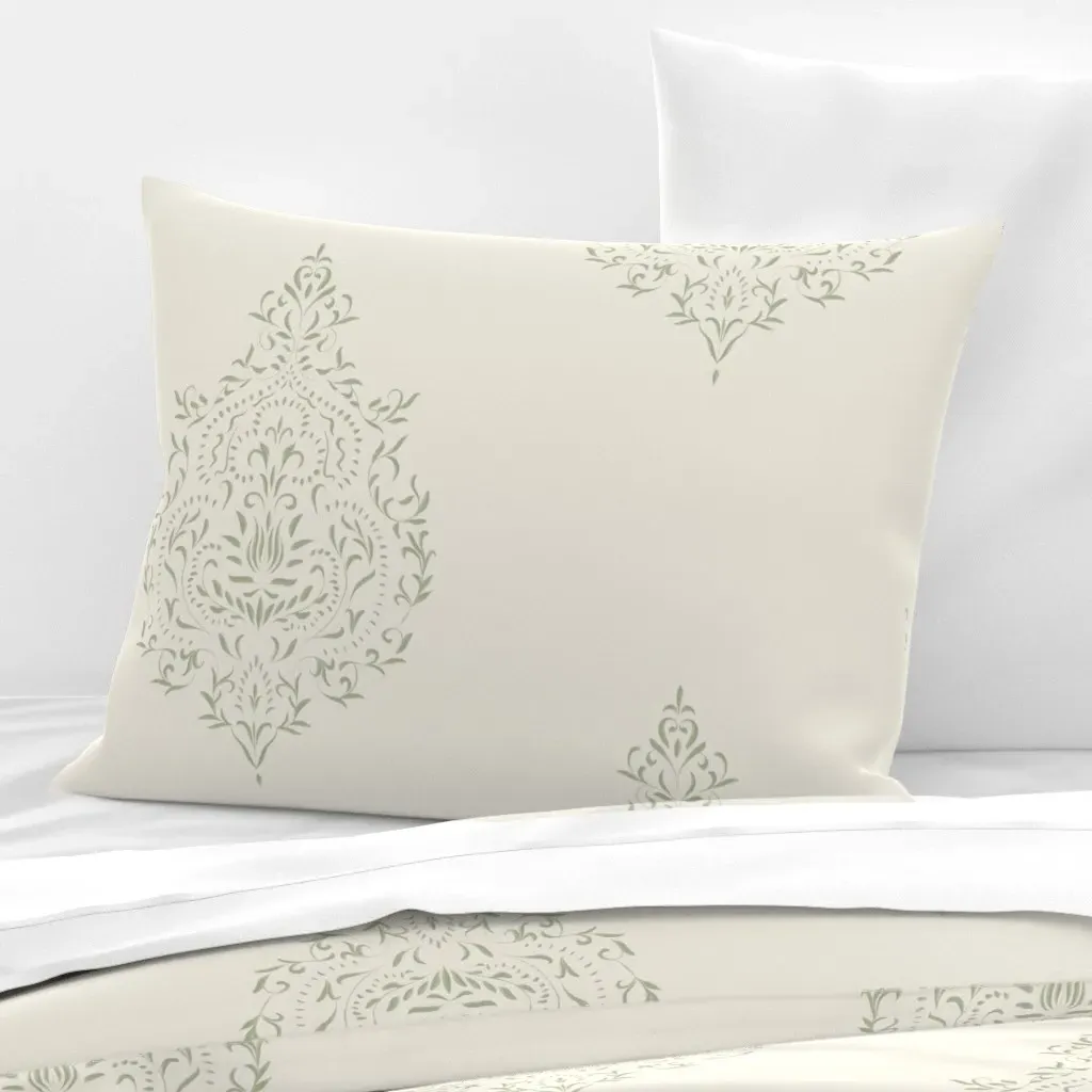 Damask Standard Pillow Sham - Sage Green, Cotton Sateen product