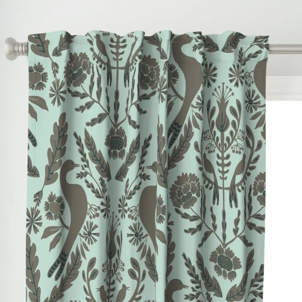 Damask Two Birds Curtain Panel - Sage Green alternate view