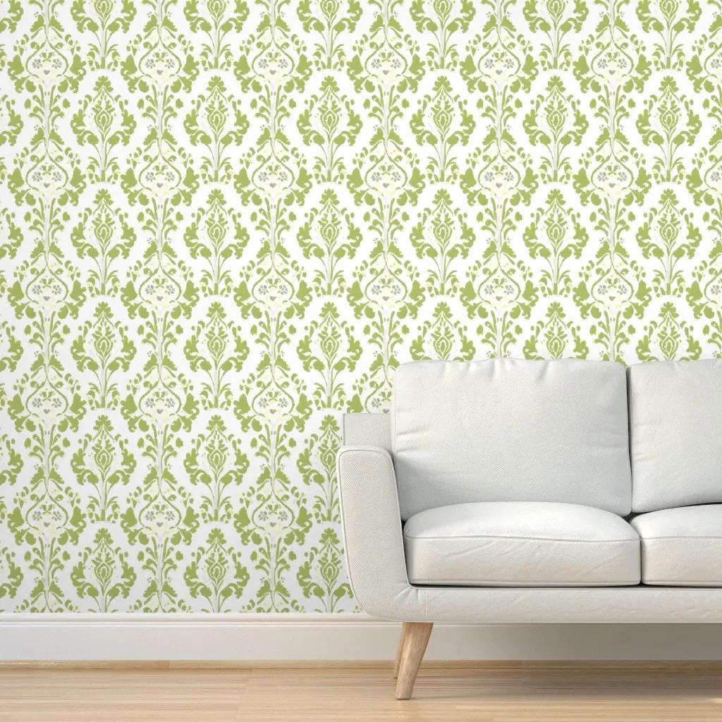 Damask With Daisies Peel and Stick Wallpaper - Sage Green product