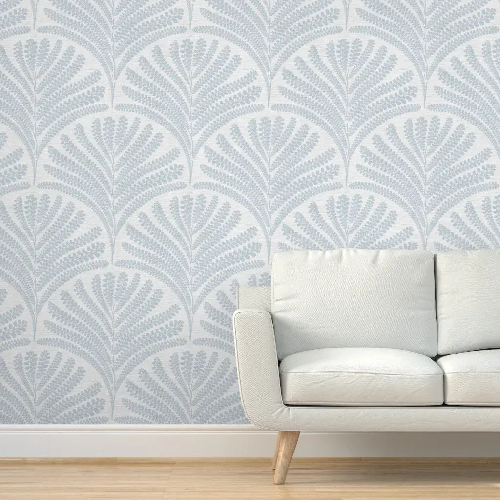 Damask With Fern Fans Peel and Stick Wallpaper Large - Dusty Blue, Linen product