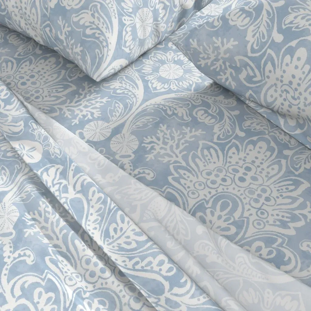 Damask With Seashells Full Sheet Set - White alternate view