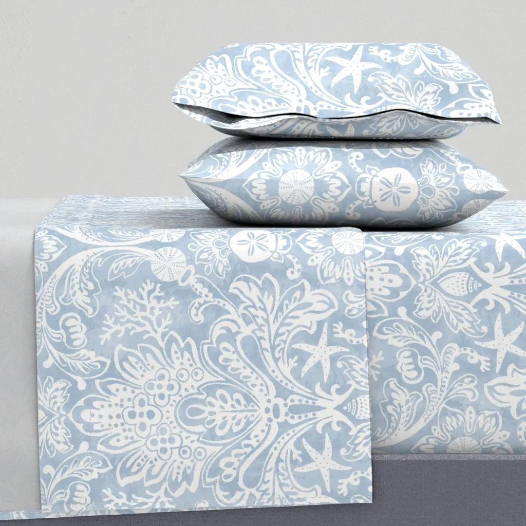Damask With Seashells Full Sheet Set - White product