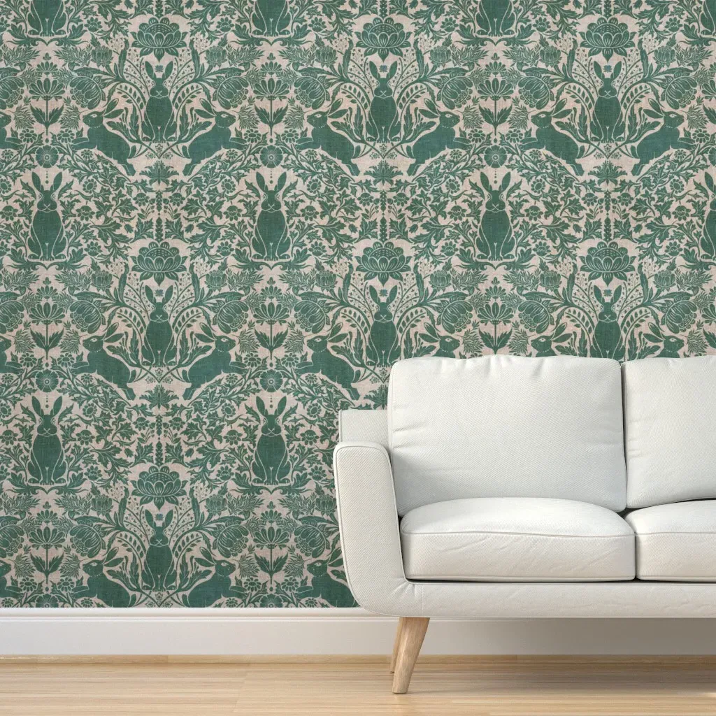 Damask Year Of The Rabbits Peel and Stick Wallpaper - Teal product
