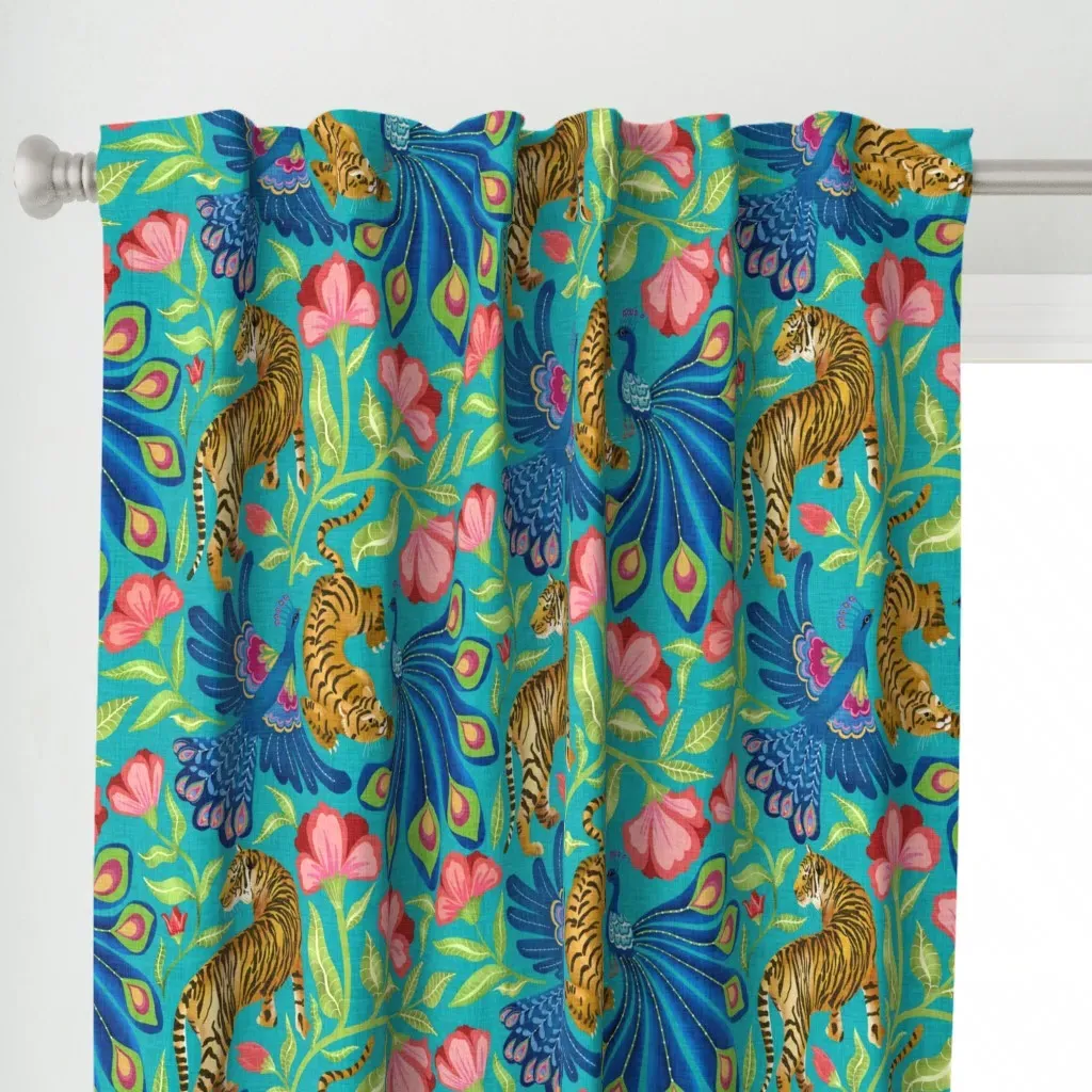 Dance Of The Peacocks Curtain Panel - Teal alternate view