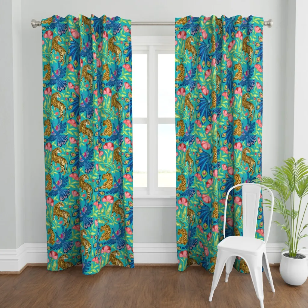 Dance Of The Peacocks Curtain Panel - Teal product
