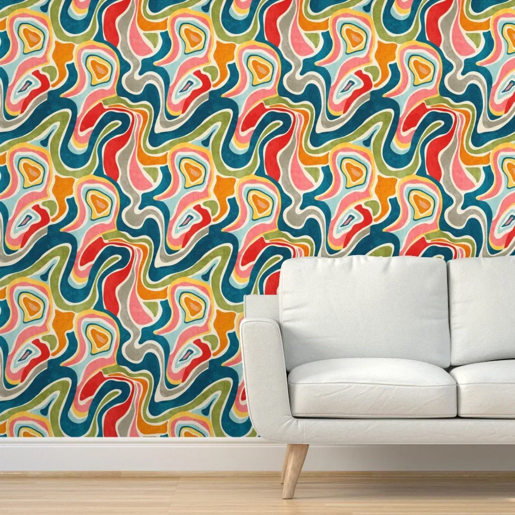 Dancing Colors Rainbow Abstract Peel and Stick Wallpaper - Teal product
