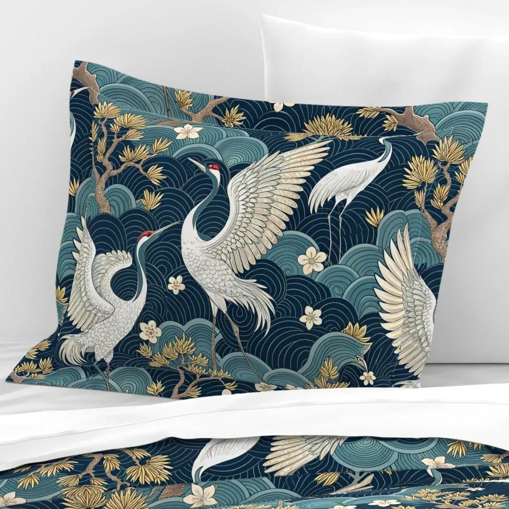 Dancing Cranes Wallpaper Wide Cotton Sateen - White product