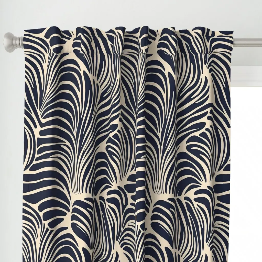 Dancing Fronds Curtain Panel - Navy Blue alternate view
