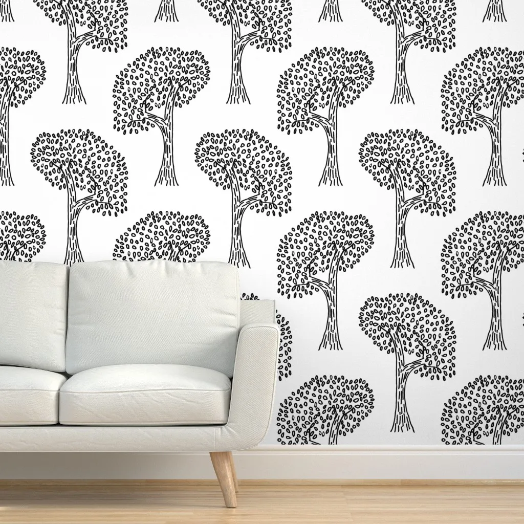 Dancing Leafy Tree Peel and Stick Wallpaper - Black, White product