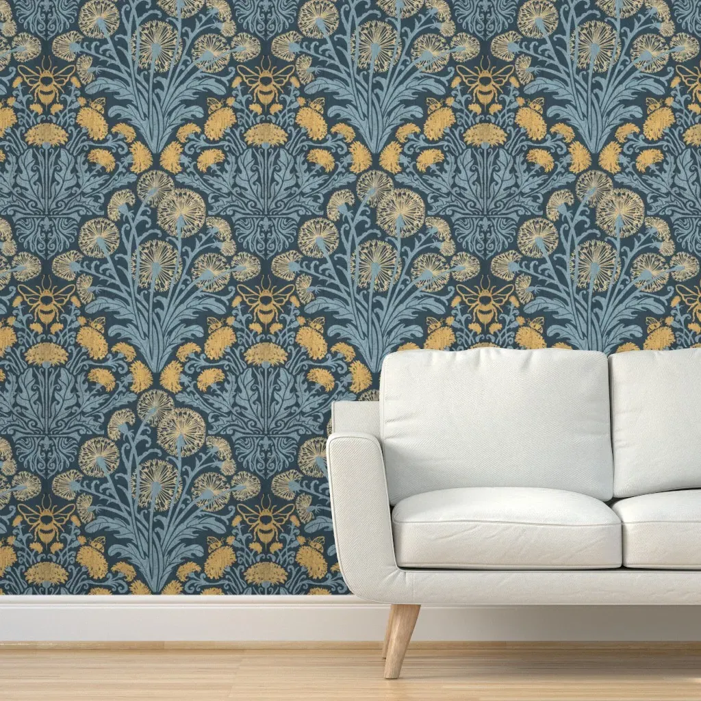 Dandelion Damask Peel and Stick Wallpaper - Dusky Blue product