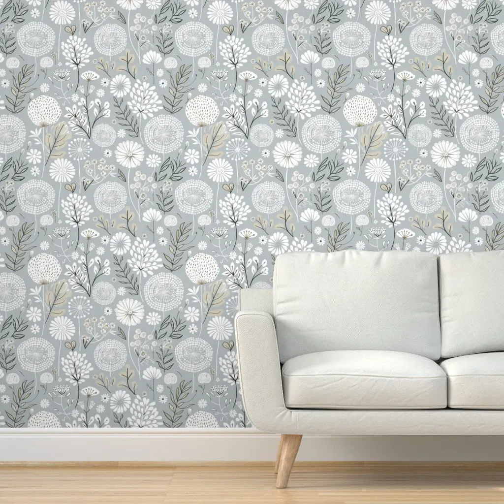 Dandelion Floral Peel and Stick Wallpaper - Light Gray, White product