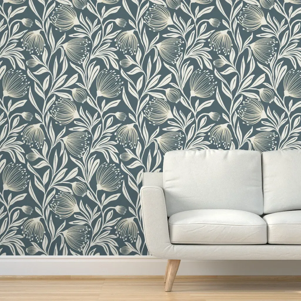 Dandelion Glamour Peel and Stick Wallpaper - Blue Grey product