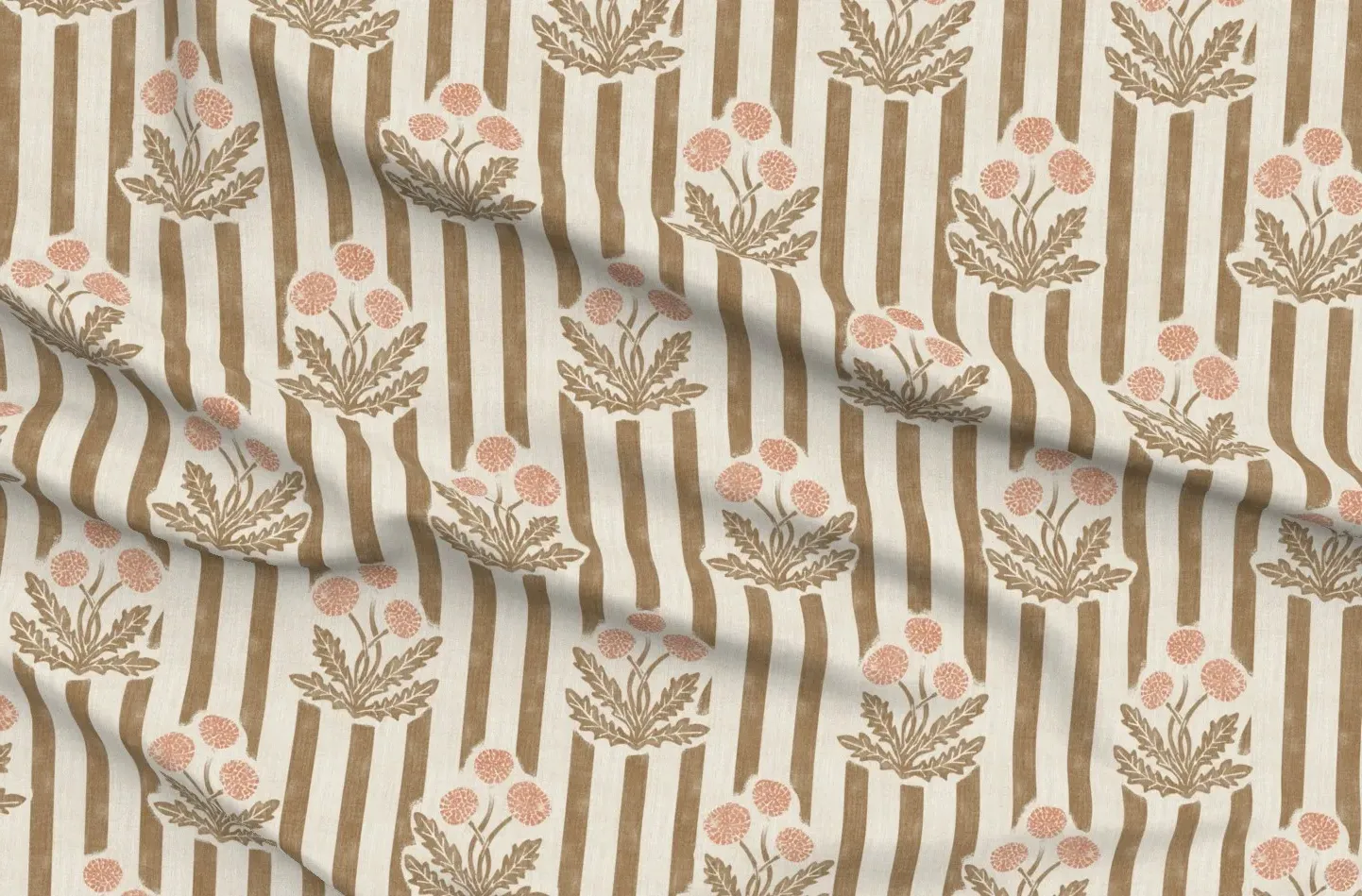 Dandelion Print Sport Pique Fabric - Brown, Peach Pink product