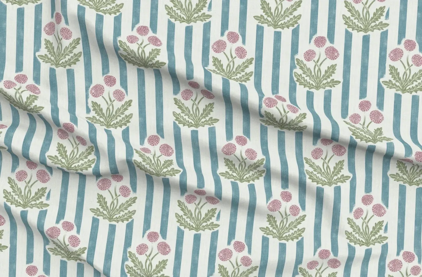 Dandelion Wallpaper Pique Fabric by the Yard - Dusty Blue product