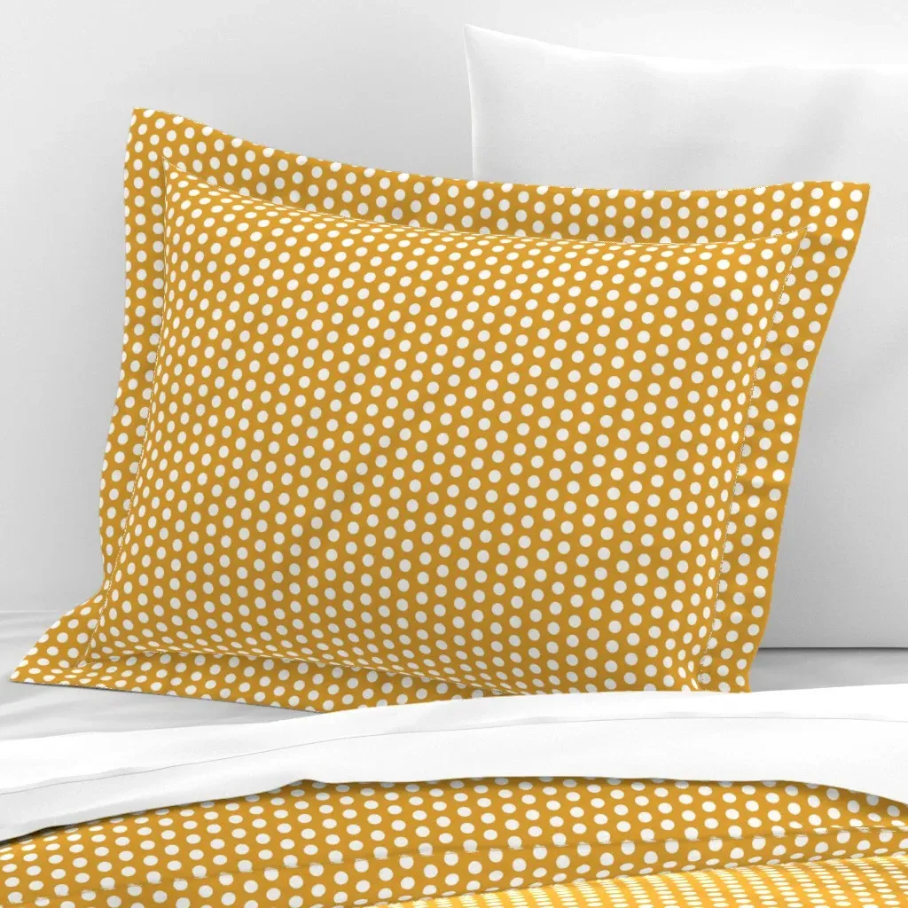 Dandelion Yellow Polka Dots Standard Flanged Pillowcase - Mustard Yellow, Cotton Sateen product