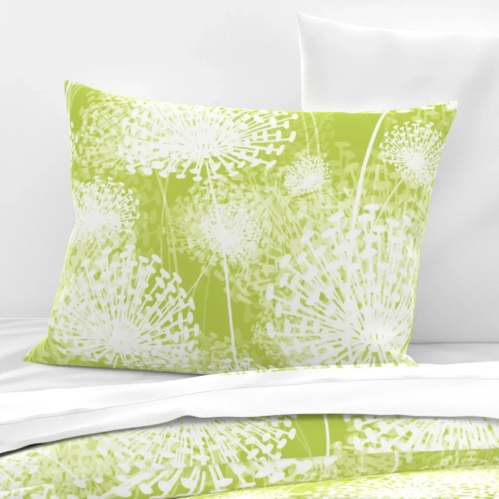 Dandelions Lime Standard Knife Edge Cushion Cover - White, Cotton Sateen product