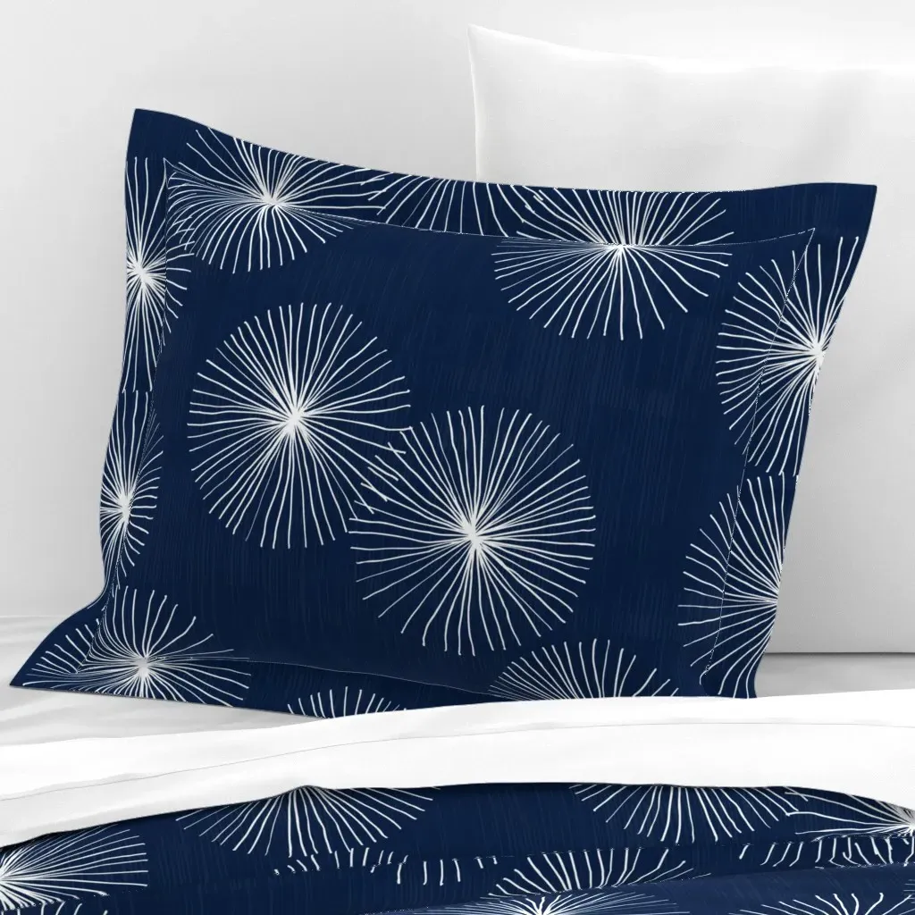 Dandelions Navy & White By Friztin Standard Flanged Pillow Sham - White, Cotton Sateen product