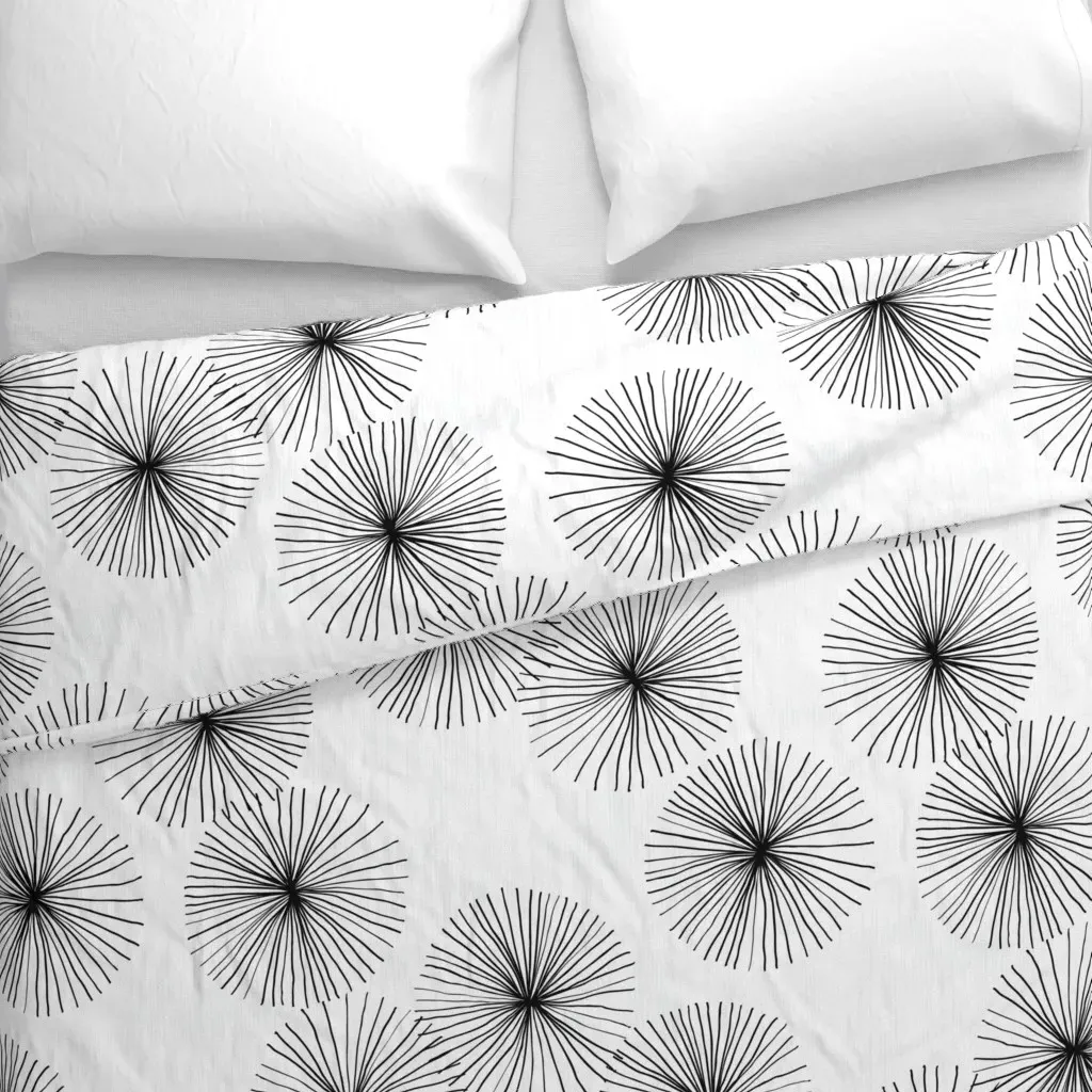 Dandelions White & Black Duvet Cover - Black alternate view