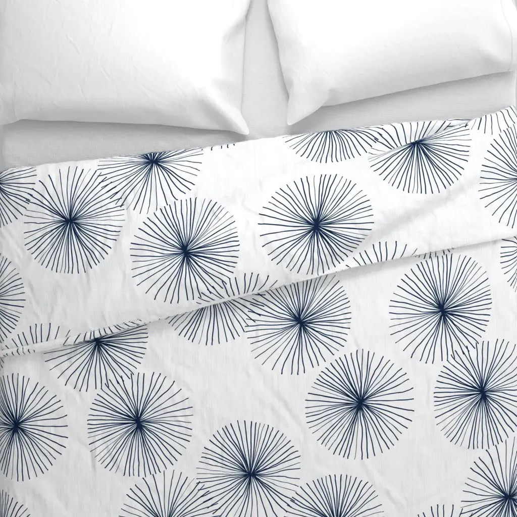 Dandelions White Navy by Friztin Duvet Cover - Navy Blue alternate view