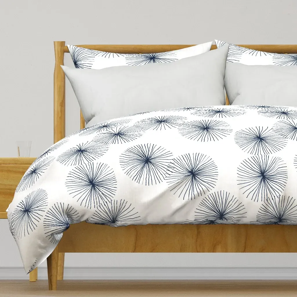 Dandelions White Navy by Friztin Duvet Cover - Navy Blue product
