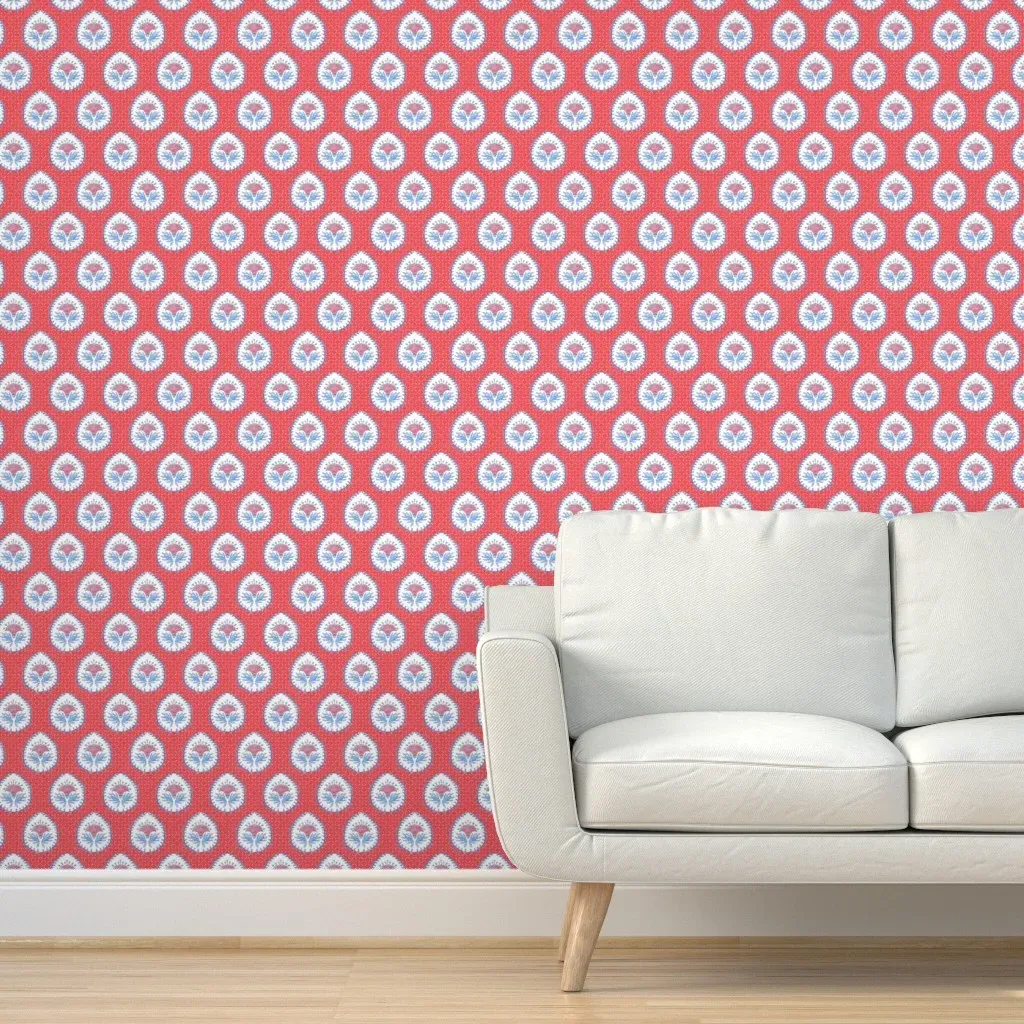 Daphne Blues And Valentine Red Peel and Stick Wallpaper - Coral product