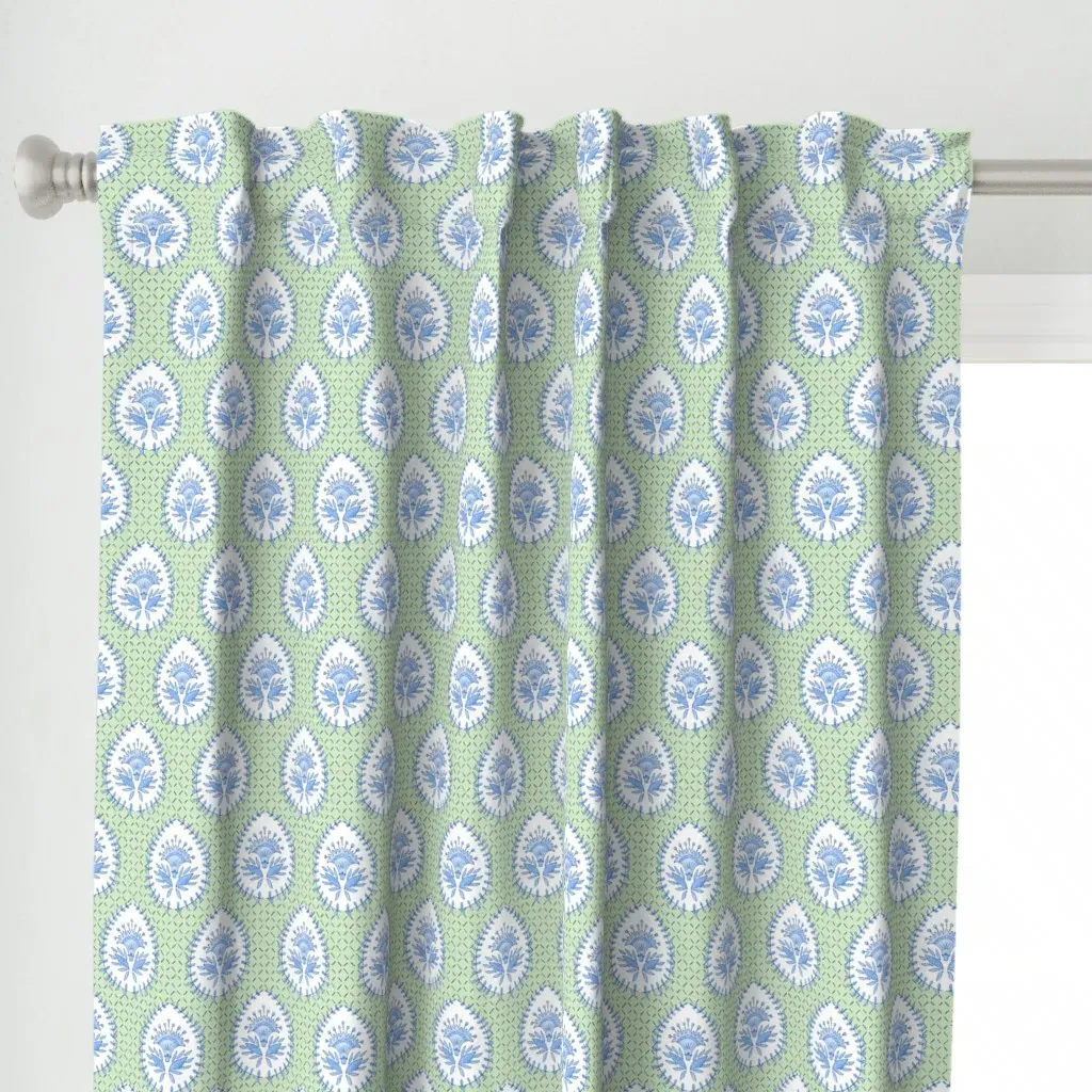 Daphne Blues On Soft Curtain Panel - Light Green alternate view