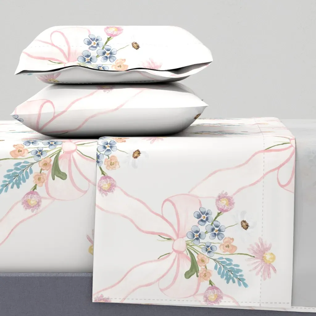 Daphne Floral Bows Twin XL Sheet Set - Pink product