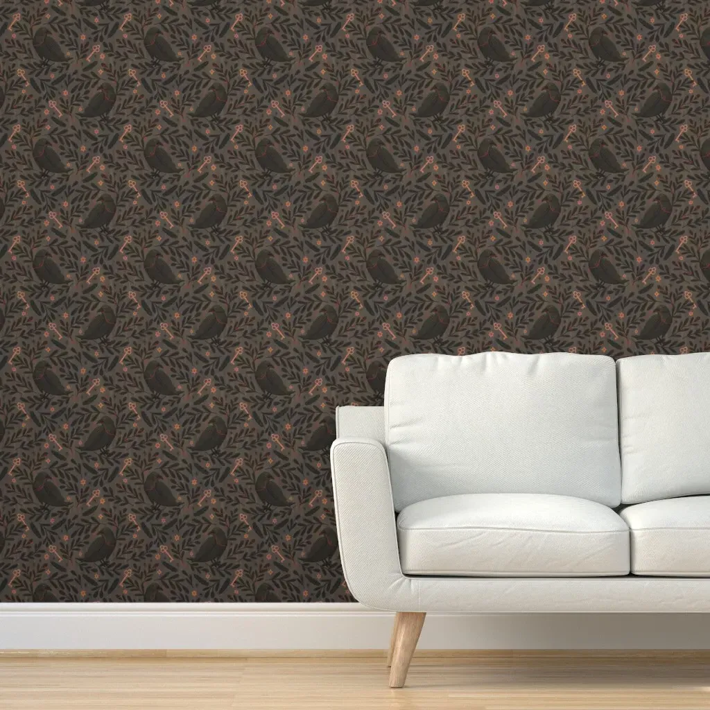 Dark Academia Black Raven Peel and Stick Wallpaper - Dark Gray product