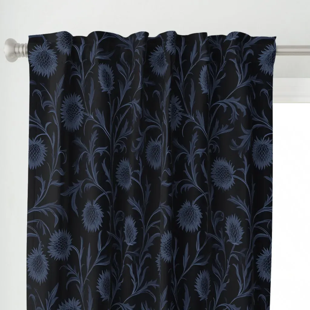 Dark Academia Floral Curtain Panel - Dusty Blue alternate view